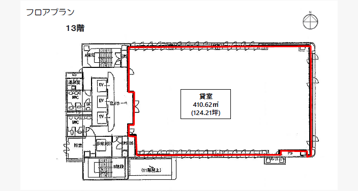 O/TODA BUILDING心斎橋/13F124.21T_平面図(柱無)/20240809