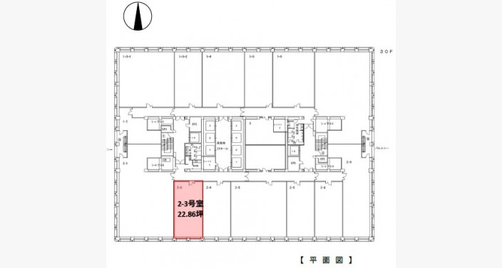 O/大阪駅前第3ビル30F/22.86坪(2-3)_平面図/20241211